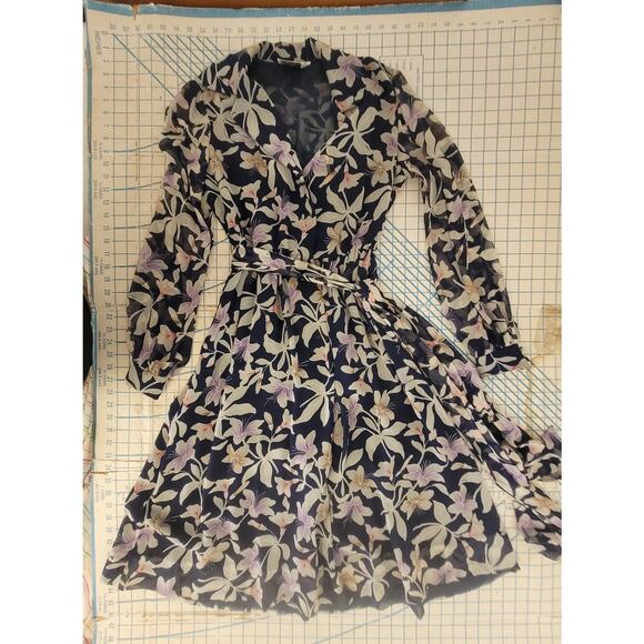 Roma‎ Vintage Floral Sash Waist Long Sheer Sleeve Flowy Maxi Fit n Flare Dress - Picture 5 of 13